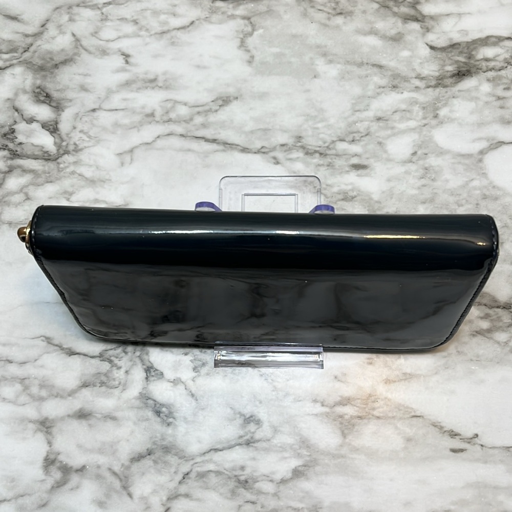 Tory Burch Midnight Blue Patent Leather Zip Continental Wallet Tory Logo GUC - Picture 7 of 13